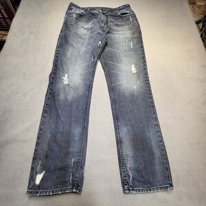 Calvin Klein Jeans Mens 33x31 Blue Slim Straight Leg Distressed Denim